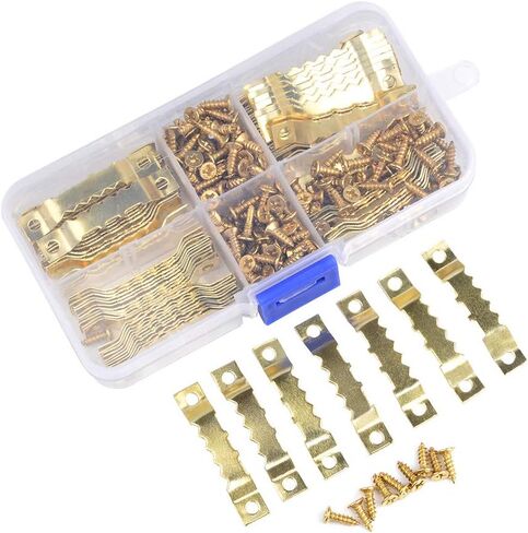 TIMESETL 100Pcs Sawtooth Picture Hangers with Screws,Double Hole Sawtooth Hangers Photo Frame Sawtooth Hanging Hooks Kit Picture Hanging Hardware for Paintings Photos Art & Home Décor (Gold) in Saudi Arabia