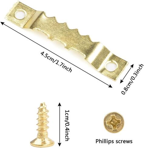TIMESETL 100Pcs Sawtooth Picture Hangers with Screws,Double Hole Sawtooth Hangers Photo Frame Sawtooth Hanging Hooks Kit Picture Hanging Hardware for Paintings Photos Art & Home Décor (Gold) in Saudi Arabia