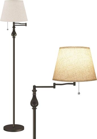 Vintage Floor Lamp with 350°Adjustable Swing Arm, 61" Mid-Century Modern Floor Lamp, Farmhouse Standing Pole Lamp, Antique Reading Lamp for Living Room, Bedroom, Office, Linen Shade, Gold DE13LD05 in Kuwait