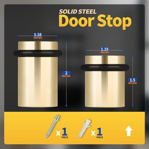 Floor Door Stopper Door Stop-Classy Solid Steel Modern Heavy Duty Door Stoppers -Floor Mount Anchor Screw-Wall Protector for Commercial Door(Golden, 2.0 Inch) in Kuwait