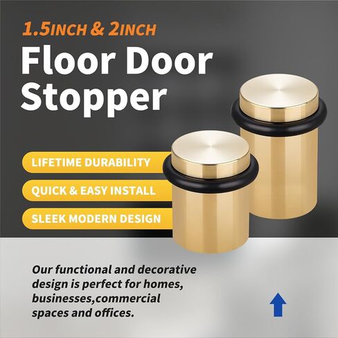 Floor Door Stopper Door Stop-Classy Solid Steel Modern Heavy Duty Door Stoppers -Floor Mount Anchor Screw-Wall Protector for Commercial Door(Golden, 2.0 Inch) in Kuwait