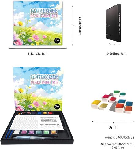 2ML سعة كبيرة سعة طلاء مائي معدني ، 36/60/84 لون المعادن/بيرلليسنت/بريق/تغيير اللون/لامع ملون الماء للأطفال البالغين مع 2 من فرشاة الطلاء in Saudi Arabia