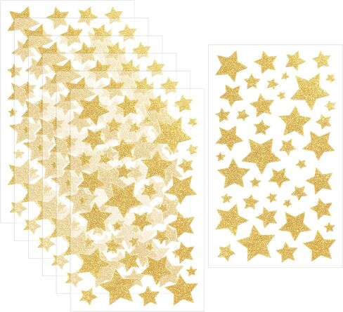 Small Stars Stickers Different Sizes, 6 Sheets Small Five Star Reward Stickers Glitter Gold Star Stickers Self Adhesive Stars Labels Mini Yellow Face Sticker for Crafts Scrapbook Christmas Decorations in Saudi Arabia
