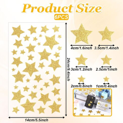 Small Stars Stickers Different Sizes, 6 Sheets Small Five Star Reward Stickers Glitter Gold Star Stickers Self Adhesive Stars Labels Mini Yellow Face Sticker for Crafts Scrapbook Christmas Decorations in Saudi Arabia