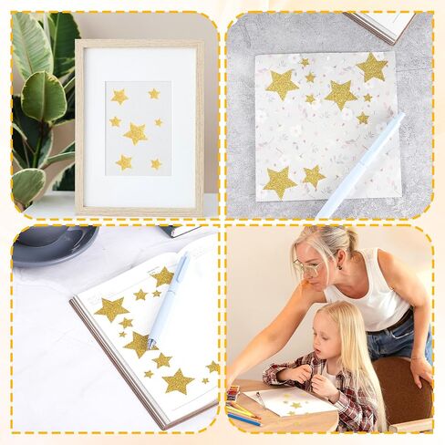 Small Stars Stickers Different Sizes, 6 Sheets Small Five Star Reward Stickers Glitter Gold Star Stickers Self Adhesive Stars Labels Mini Yellow Face Sticker for Crafts Scrapbook Christmas Decorations in Saudi Arabia