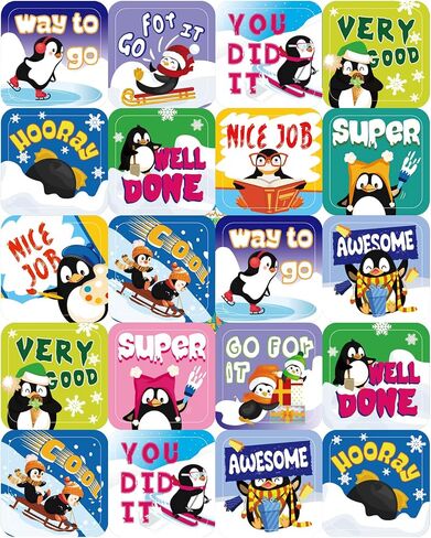 ea aceate 500 pcs penguin ملصقات تحفيزية للأطفال لطيف شتاء البطريق المقاوم للماء ملونة الرسوم المتحركة ملصقات مكافأة المعلم الملهمة للطلاب اختبارات الواجبات المنزلية in Kuwait