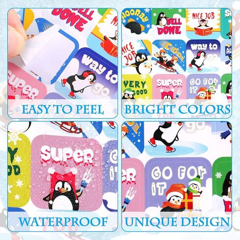ea aceate 500 pcs penguin ملصقات تحفيزية للأطفال لطيف شتاء البطريق المقاوم للماء ملونة الرسوم المتحركة ملصقات مكافأة المعلم الملهمة للطلاب اختبارات الواجبات المنزلية in Kuwait