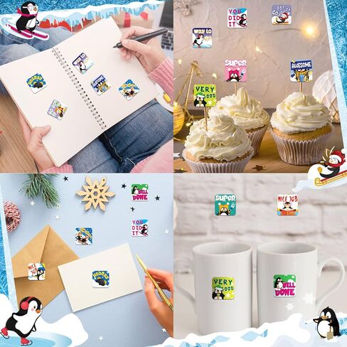 ea aceate 500 pcs penguin ملصقات تحفيزية للأطفال لطيف شتاء البطريق المقاوم للماء ملونة الرسوم المتحركة ملصقات مكافأة المعلم الملهمة للطلاب اختبارات الواجبات المنزلية in Kuwait