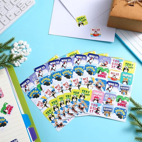 ea aceate 500 pcs penguin ملصقات تحفيزية للأطفال لطيف شتاء البطريق المقاوم للماء ملونة الرسوم المتحركة ملصقات مكافأة المعلم الملهمة للطلاب اختبارات الواجبات المنزلية in Kuwait