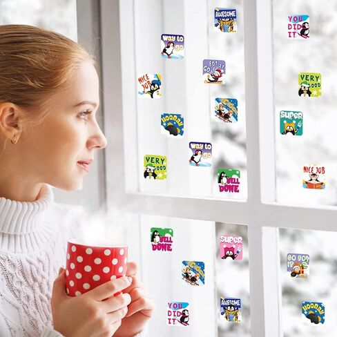 ea aceate 500 pcs penguin ملصقات تحفيزية للأطفال لطيف شتاء البطريق المقاوم للماء ملونة الرسوم المتحركة ملصقات مكافأة المعلم الملهمة للطلاب اختبارات الواجبات المنزلية in Kuwait