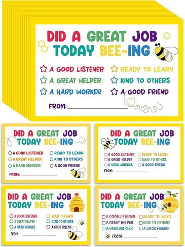Epakh 60 Pcs Cute Bee Classroom Incentive Cards Set Bee Teacher Mail Cards Hives Postcards Teacher Notes to Parents Motivational Good Behavior Notes for Back to School Spring Activities in Saudi Arabia