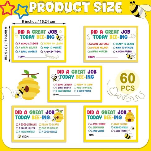 Epakh 60 Pcs Cute Bee Classroom Incentive Cards Set Bee Teacher Mail Cards Hives Postcards Teacher Notes to Parents Motivational Good Behavior Notes for Back to School Spring Activities in Saudi Arabia