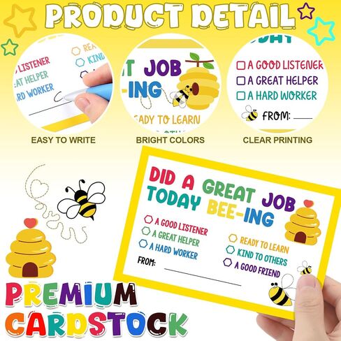 Epakh 60 Pcs Cute Bee Classroom Incentive Cards Set Bee Teacher Mail Cards Hives Postcards Teacher Notes to Parents Motivational Good Behavior Notes for Back to School Spring Activities in Saudi Arabia