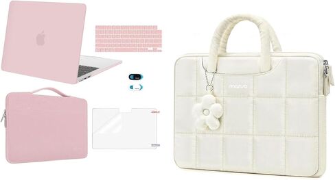 MOSISO Compatible with MacBook Air 13 inch Case 2025-2022 M4 A3240 M3 A3113 M2 A2681, Hard Case&Sleeve Bag&Keyboard Skin&Webcam Cover&Screen Film&Rectangle Quilted Bag with Pendant, Baby Pink&Sand in Saudi Arabia