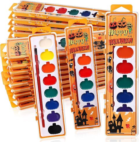 12 Pack Halloween Pumpkin Watercolor Paint Set for Kids 8 Washable Colors with Brushes Water Color Painting Kit for Halloween Painting Kit Gift Party Supplies in Saudi Arabia