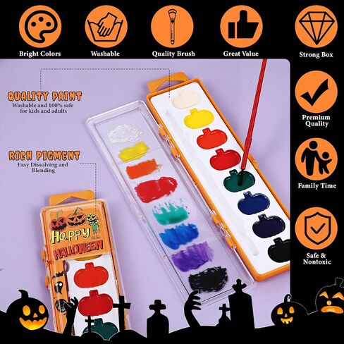12 Pack Halloween Pumpkin Watercolor Paint Set for Kids 8 Washable Colors with Brushes Water Color Painting Kit for Halloween Painting Kit Gift Party Supplies in Saudi Arabia