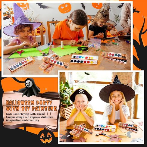 12 Pack Halloween Pumpkin Watercolor Paint Set for Kids 8 Washable Colors with Brushes Water Color Painting Kit for Halloween Painting Kit Gift Party Supplies in Saudi Arabia