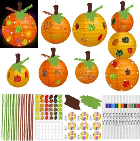 Cinrobiye 9 Set Fall Pumpkins Painting Crafts Kit,Paper Lanterns DIY Craft Fall Painting Kits Bulk Harvest Party Decorations for Autumn Halloween Thanksgiving Party Favors Classroom Activity Decor in Saudi Arabia