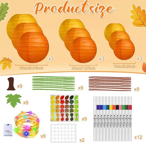 Cinrobiye 9 Set Fall Pumpkins Painting Crafts Kit,Paper Lanterns DIY Craft Fall Painting Kits Bulk Harvest Party Decorations for Autumn Halloween Thanksgiving Party Favors Classroom Activity Decor in Saudi Arabia