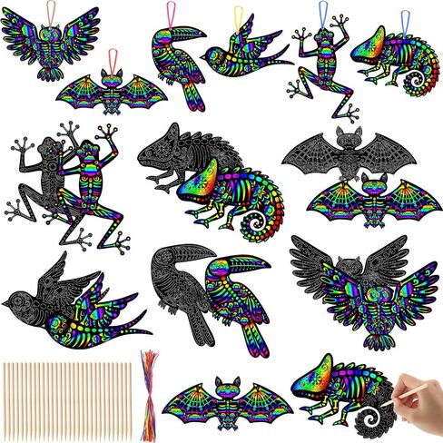 Gersoniel 60 Pcs Day of The Dead Scratch Paper Craft Día De Los Muertos Scratchboard Art Kit for Kids Skeleton Dog Scratch Card for Mexican Activities Halloween Party Decorations (6.3 x 6.69 Inch) in Saudi Arabia