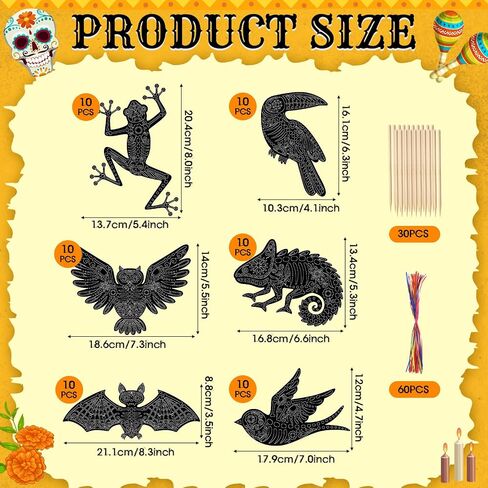 Gersoniel 60 Pcs Day of The Dead Scratch Paper Craft Día De Los Muertos Scratchboard Art Kit for Kids Skeleton Dog Scratch Card for Mexican Activities Halloween Party Decorations (6.3 x 6.69 Inch) in Saudi Arabia