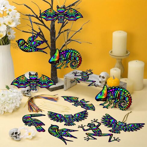 Gersoniel 60 Pcs Day of The Dead Scratch Paper Craft Día De Los Muertos Scratchboard Art Kit for Kids Skeleton Dog Scratch Card for Mexican Activities Halloween Party Decorations (6.3 x 6.69 Inch) in Saudi Arabia
