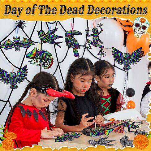 Gersoniel 60 Pcs Day of The Dead Scratch Paper Craft Día De Los Muertos Scratchboard Art Kit for Kids Skeleton Dog Scratch Card for Mexican Activities Halloween Party Decorations (6.3 x 6.69 Inch) in Saudi Arabia
