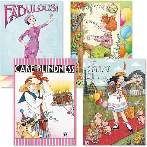 Striped Celebration Birthday Cards - Set of 8 (4 designs), Large 5" x 7" Birthday Cards, Sentiments Inside, Envelopes Included in Saudi Arabia