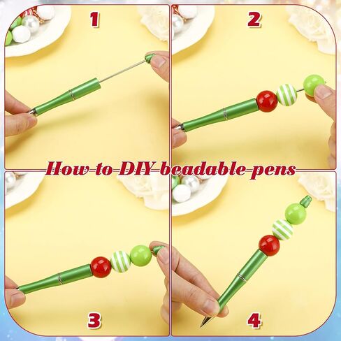 Gueevin 20 Sets Christmas Beadable Pen for Kids Christmas Classroom Gifts Making Kit Beaded Ballpoint Pen Diamond Spacer Assorted Charms Lobster Clasps for DIY Supplies Kids Birthday in Saudi Arabia