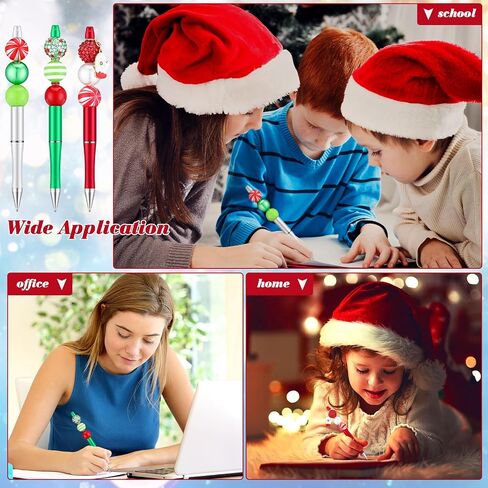 Gueevin 20 Sets Christmas Beadable Pen for Kids Christmas Classroom Gifts Making Kit Beaded Ballpoint Pen Diamond Spacer Assorted Charms Lobster Clasps for DIY Supplies Kids Birthday in Saudi Arabia