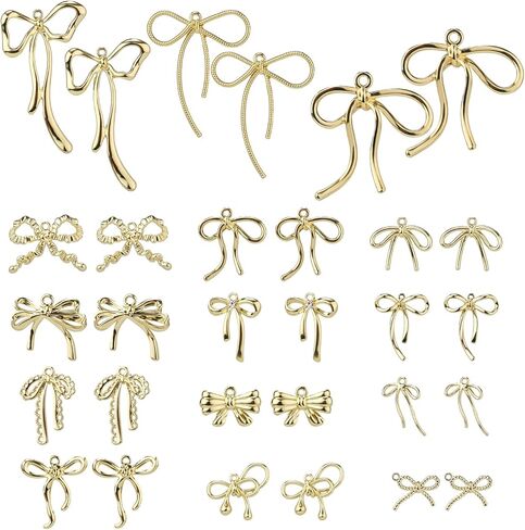 30pcs bowknot charms ، سحر عقدة القوس سبيكة في 15 أنماط القوس تتدلى لأساور أقراط الموصل المجوهرات صنع المجوهرات DIY (الذهب) in Saudi Arabia