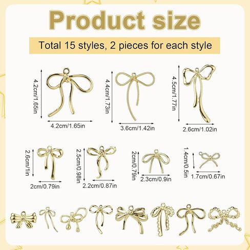 30pcs bowknot charms ، سحر عقدة القوس سبيكة في 15 أنماط القوس تتدلى لأساور أقراط الموصل المجوهرات صنع المجوهرات DIY (الذهب) in Saudi Arabia