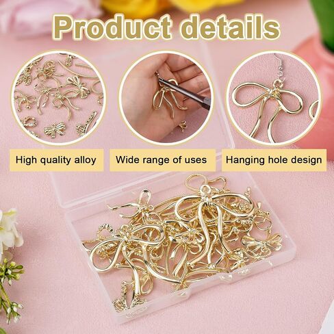 30pcs bowknot charms ، سحر عقدة القوس سبيكة في 15 أنماط القوس تتدلى لأساور أقراط الموصل المجوهرات صنع المجوهرات DIY (الذهب) in Saudi Arabia
