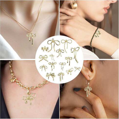 30pcs bowknot charms ، سحر عقدة القوس سبيكة في 15 أنماط القوس تتدلى لأساور أقراط الموصل المجوهرات صنع المجوهرات DIY (الذهب) in Saudi Arabia