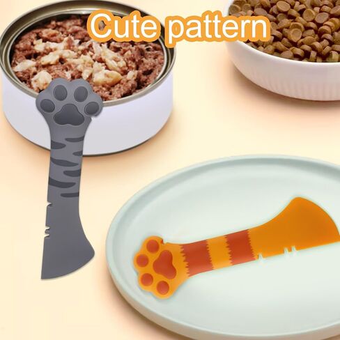 2PCS Cat Dog Food Spoon ، Silicone Paw Shape Spatula متعدد الاستخدامات ملاعقات الحيوانات الأليفة علبة المباراة الافتتاحية لمستلزمات الكلاب القط (البرتقالي والرمادي) in Saudi Arabia