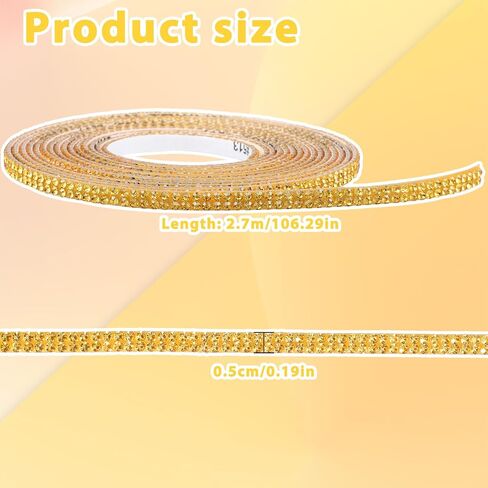 3 Yards Self Adhesive Rhinestone Ribbons, Gold Rhinestone Strips Diamond Rhinestones Ribbon Roll Stickers 3D Glitter Ribbon Rows Tape for DIY Crafts Clothes Party Gifts Decoration（Gold） in Saudi Arabia