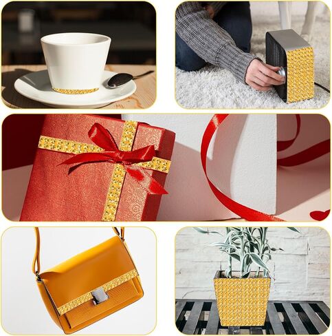 3 Yards Self Adhesive Rhinestone Ribbons, Gold Rhinestone Strips Diamond Rhinestones Ribbon Roll Stickers 3D Glitter Ribbon Rows Tape for DIY Crafts Clothes Party Gifts Decoration（Gold） in Saudi Arabia