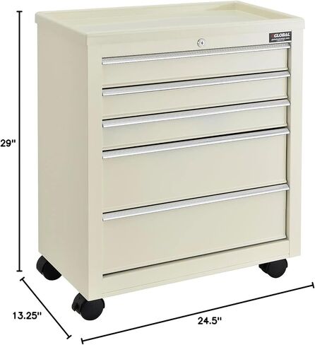 Global Industrial Medical Bedside Cart, 5-Drawer, Key Lock, Beige, 24-1/2"L x 13-1/4"W x 29" H, for Hospitals, Offices, Clinics, Bedrooms, and School Infirmaries in Saudi Arabia