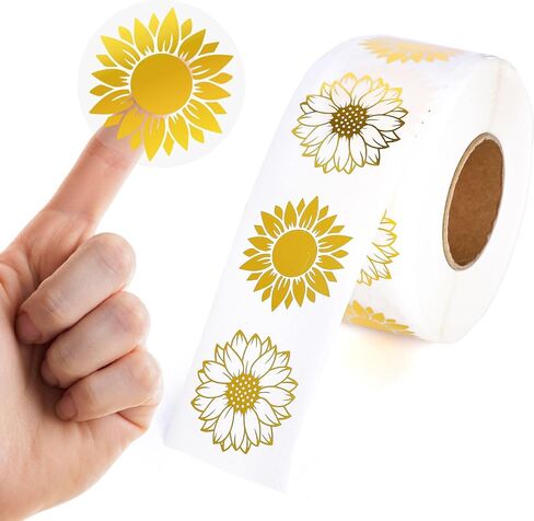 1000Pcs Summer Clear Sunflower Stickers Roll Gold Foil Flower Seal Stickers Self-Adhesive Spring Floral Label Decals for Craft Scrapbook Envelope Card Party Favor Decor in Saudi Arabia