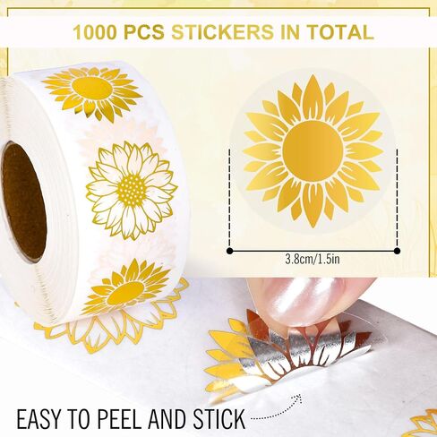 1000Pcs Summer Clear Sunflower Stickers Roll Gold Foil Flower Seal Stickers Self-Adhesive Spring Floral Label Decals for Craft Scrapbook Envelope Card Party Favor Decor in Saudi Arabia