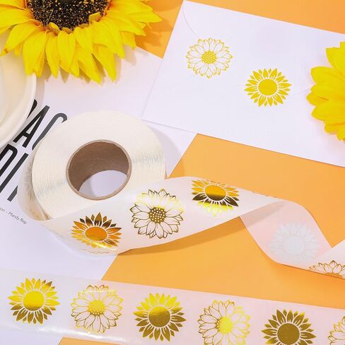 1000Pcs Summer Clear Sunflower Stickers Roll Gold Foil Flower Seal Stickers Self-Adhesive Spring Floral Label Decals for Craft Scrapbook Envelope Card Party Favor Decor in Saudi Arabia