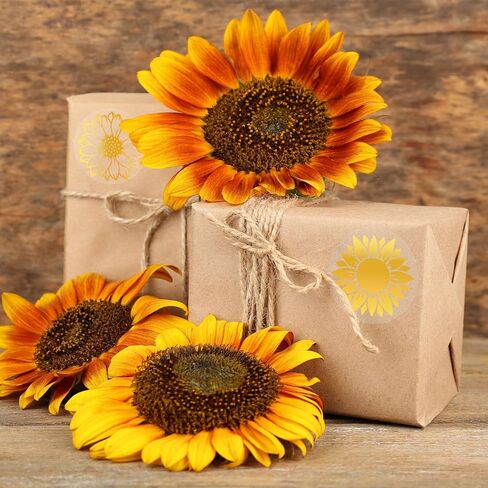 1000Pcs Summer Clear Sunflower Stickers Roll Gold Foil Flower Seal Stickers Self-Adhesive Spring Floral Label Decals for Craft Scrapbook Envelope Card Party Favor Decor in Saudi Arabia