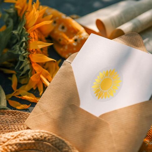 1000Pcs Summer Clear Sunflower Stickers Roll Gold Foil Flower Seal Stickers Self-Adhesive Spring Floral Label Decals for Craft Scrapbook Envelope Card Party Favor Decor in Saudi Arabia