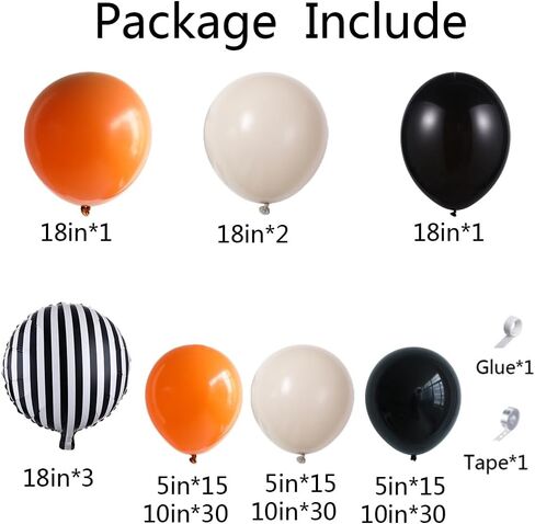 UAEYW Halloween Balloon Arch Garland Kit 144PCS Burnt Orange Black Sand White Balloons with Striped Foil Balloons for Halloween Day Party Decorations in Kuwait