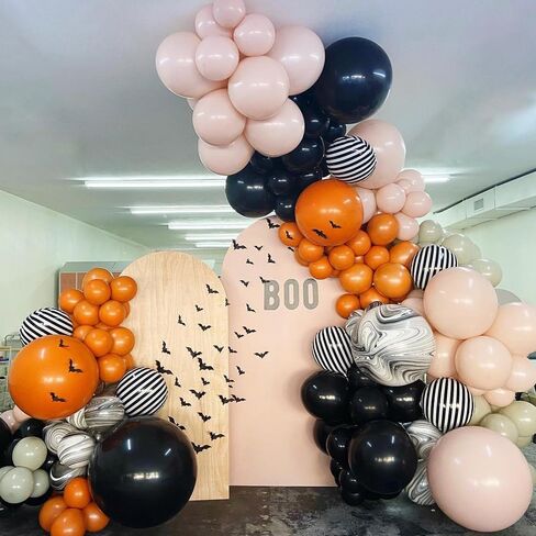 UAEYW Halloween Balloon Arch Garland Kit 144PCS Burnt Orange Black Sand White Balloons with Striped Foil Balloons for Halloween Day Party Decorations in Kuwait