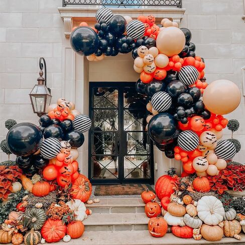 UAEYW Halloween Balloon Arch Garland Kit 144PCS Burnt Orange Black Sand White Balloons with Striped Foil Balloons for Halloween Day Party Decorations in Kuwait