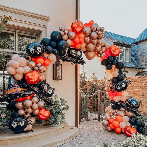 UAEYW Halloween Balloon Arch Garland Kit 144PCS Burnt Orange Black Sand White Balloons with Striped Foil Balloons for Halloween Day Party Decorations in Kuwait