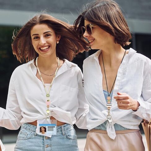 2 PCS Teacher Lanyards with 2 PCS ID SADGES HOLDER TRANDACKED Breakaway Lanyard للمفاتيح اللطيفة BOHO WOODEN BEDEDED NETROLACE لشارات الهوية امرأة ممرضة المعلم （Apple） in Kuwait
