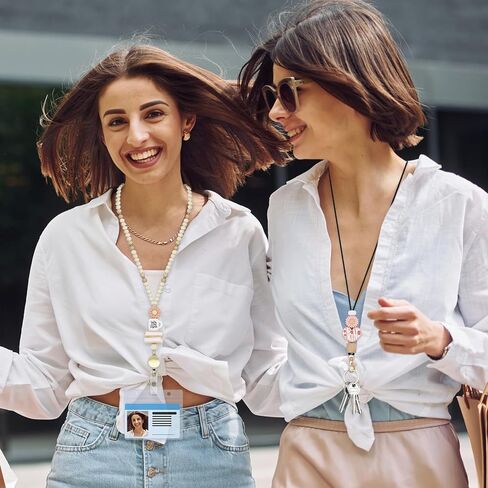 2 PCS Teacher Lanyards with 2 PCS ID SADGES HOLDER TRANDACKED Breakaway Lanyard للمفاتيح اللطيفة BOHO WOODEN BEDEDED NETROLACE لشارات الهوية امرأة ممرضة المعلم （Apple） in Kuwait