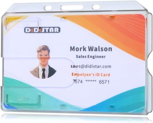 Bulk 50 Pack Hard Plastic Badge Holder-Horizontal Heavy Duty ID Card Holder for Badges-Rigid Case Single ID Protector with Easy Access Thumb Slot for Clips,Lanyards & Reels-Frosted Clear by DiDiSTAR in Saudi Arabia